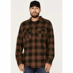 Brand new ⭐ Brothers & Sons Men's Large Jacquard Plaid Button-Down Western 👚 Shirt Brown 🔔