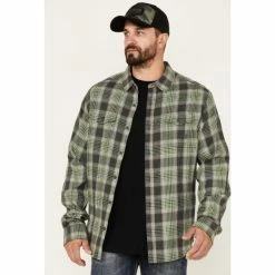 Outlet 🥰 Brothers & Sons Men's Plaid Print Long Sleeve Button-Down Flannel 👕 Shirt Green 🧨