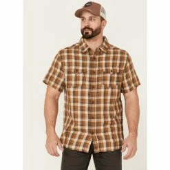 Brand new 🎉 Brothers & Sons Men's Khaki Plaid Short Sleeve Button-Down Western 👚 Shirt Beige/khaki 🔥