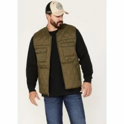 Cheap ✨ Brothers & Sons Men's Quilted Varsity Vest Olive 😀