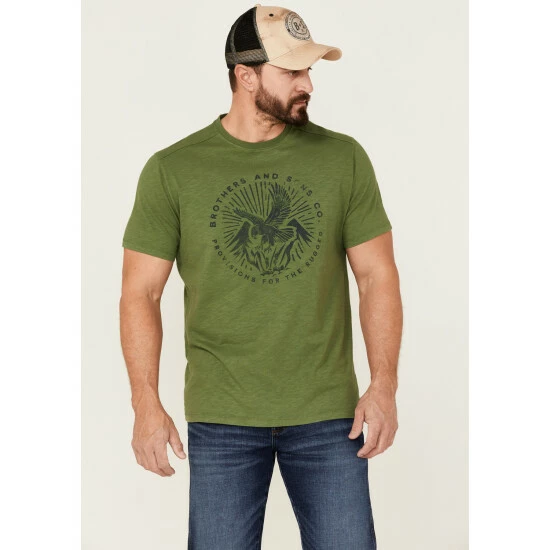 Cheapest π Brothers & Sons Men's Eagle Slub Circle Graphic T-Shirt Green π