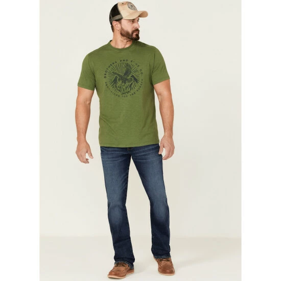 Cheapest π Brothers & Sons Men's Eagle Slub Circle Graphic T-Shirt Green π - Image 2