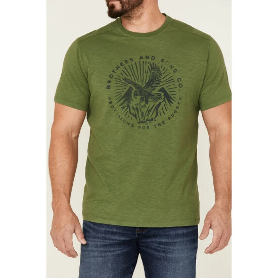 Cheapest π Brothers & Sons Men's Eagle Slub Circle Graphic T-Shirt Green π - Image 3