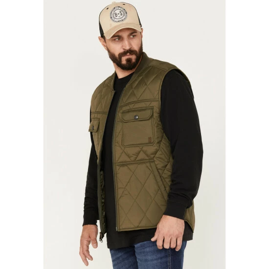 Cheap β¨ Brothers & Sons Men's Quilted Varsity Vest Olive π - Image 2