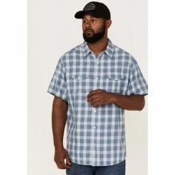 Best deal 🧨 Brothers & Sons Men's Buffalo Indigo Check Plaid Short Sleeve Button-Down Western 👕 Shirt 🥰