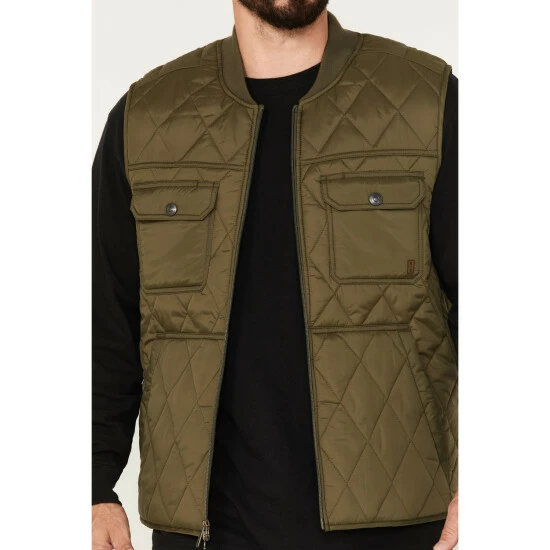Cheap β¨ Brothers & Sons Men's Quilted Varsity Vest Olive π - Image 3