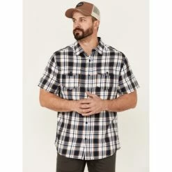 Buy 🌟 Brothers & Sons Men's Navy Large Plaid Short Sleeve Button-Down Western 👚 Shirt ✨