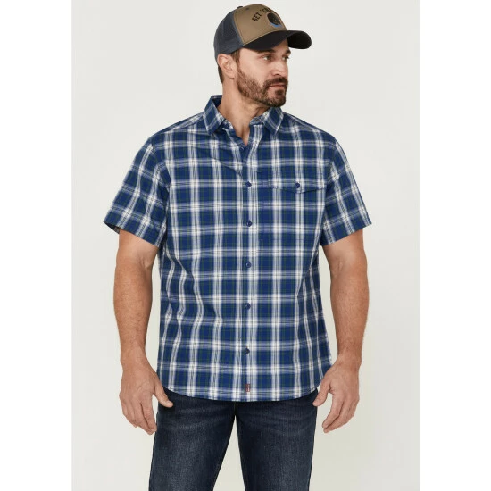 Promo β Brothers & Sons Men's Performance Plaid Short Sleeve Button-Down Western π Shirt Blue π₯°