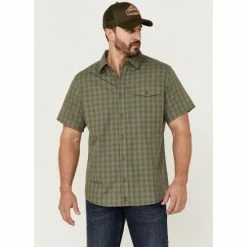 Promo 🤩 Brothers & Sons Men's Sage Plaid Performance Short Sleeve Button-Down Western 👕 Shirt 👏