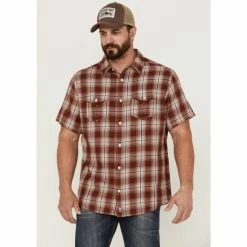 New 👍 Brothers & Sons Men's Large Plaid Short Sleeve Button-Down Western 👕 Shirt Red ⌛