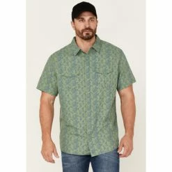 New ❤️ Brothers & Sons Men's Floral Print Short Sleeve Button-Down Western 👚 Shirt Green 🤩
