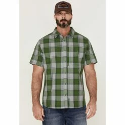 Promo 🛒 Brothers & Sons Men's Performance Kelly Green Large Plaid Short Sleeve Button-Down Western 👕 Shirt 😉