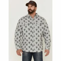 New ⌛ Brothers & Sons Men's All-Over Floral Print Long Sleeve Button-Down Western 👚 Shirt Light Grey 🎁