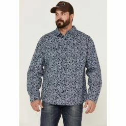 Cheap 😍 Brothers & Sons Men's All-Over Print Long Sleeve Button-Down Western 👕 Shirt Navy ⌛