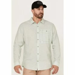 Outlet 🔥 Brothers & Sons Men's Performance Solid Green Long Sleeve Button-Down Western 👚 Shirt 🛒