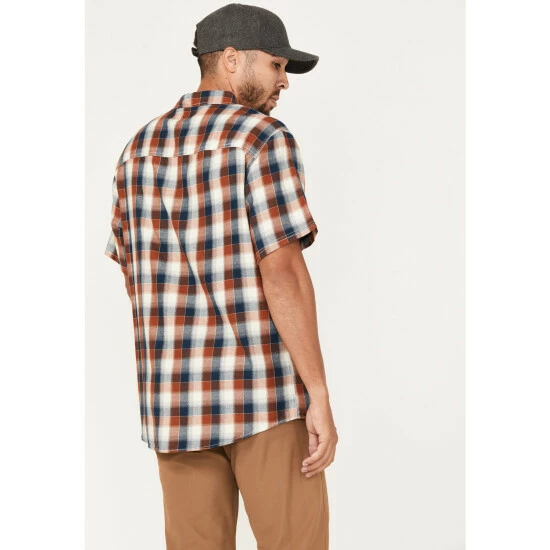 Best Sale π Brothers & Sons Men's Casual Dark Orange Plaid Short Sleeve Button-Down Western π Shirt π₯° - Image 4