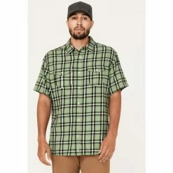 Best Pirce ⌛ Brothers & Sons Men's Casual Light Green Plaid Short Sleeve Button-Down Western 👕 Shirt 😍