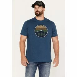 Budget 🧨 Brothers & Sons Men's Mountain Range Circle Graphic T-Shirt Blue 🛒