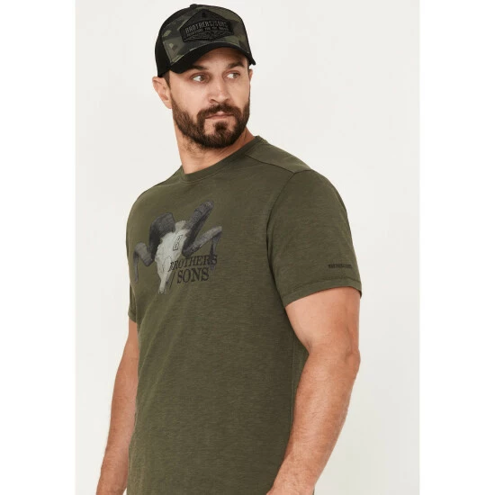 Flash Sale π₯ Brothers & Sons Men's Longhorn Skull Logo Graphic T-Shirt Olive π - Image 2