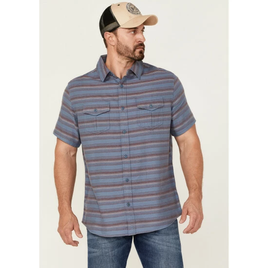 Outlet π Brothers & Sons Men's Indigo Stripe Short Sleeve Button-Down Western π Shirt π