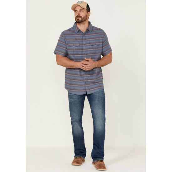 Outlet π Brothers & Sons Men's Indigo Stripe Short Sleeve Button-Down Western π Shirt π - Image 2