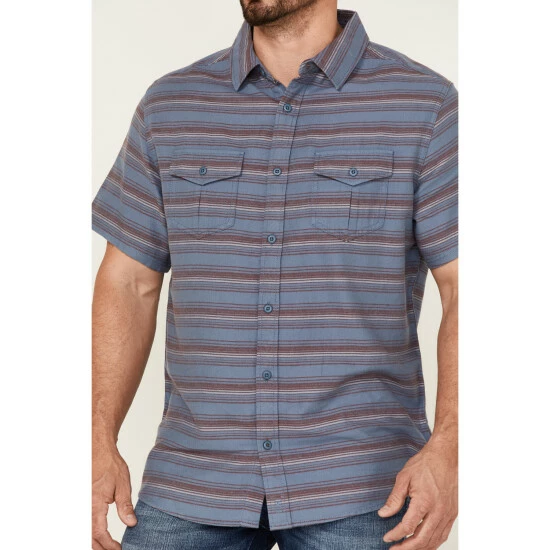 Outlet π Brothers & Sons Men's Indigo Stripe Short Sleeve Button-Down Western π Shirt π - Image 3