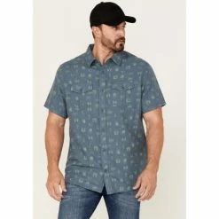 Promo 😉 Brothers & Sons Men's Coversational Indigo Print Short Sleeve Button-Down Western 👚 Shirt 😍