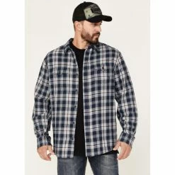 Hot Sale ✔️ Brothers & Sons Men's Plaid Long Sleeve Button Down Western Flannel 👚 Shirt Navy ⌛