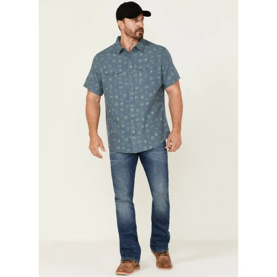 Promo π Brothers & Sons Men's Coversational Indigo Print Short Sleeve Button-Down Western π Shirt π - Image 2