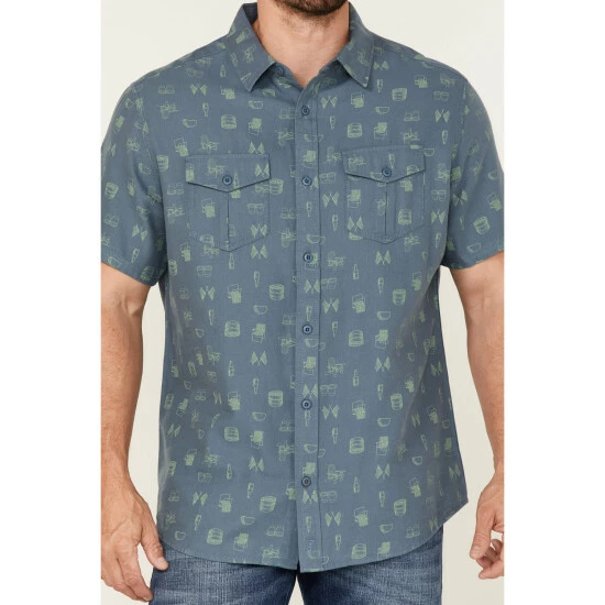 Promo π Brothers & Sons Men's Coversational Indigo Print Short Sleeve Button-Down Western π Shirt π - Image 3