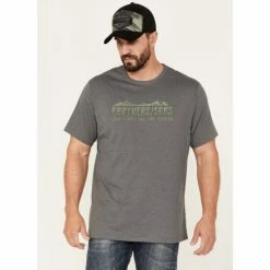 Promo 😍 Brothers & Sons Men's Tonal Green Mountains Graphic Short Sleeve T-Shirt Charcoal 😍