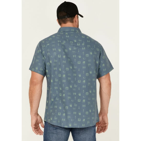 Promo π Brothers & Sons Men's Coversational Indigo Print Short Sleeve Button-Down Western π Shirt π - Image 4