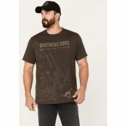 Discount 😀 Brothers & Sons Men's Mountain Base Embroidered Short Sleeve Graphic T-Shirt Dark Brown 🎉