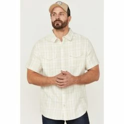 Cheapest 😉 Brothers & Sons Men's Large Plaid Short Sleeve Button-Down Western 👕 Shirt Cream 💯