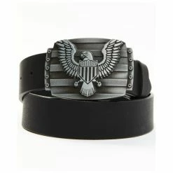 Flash Sale 🔔 Brothers & Sons Men's Eagle Plaque Leather Belt Black 🎉