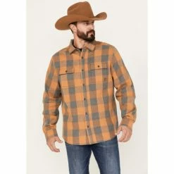 Deals 🧨 Brothers & Sons Men's Buffalo Checkered Print Long Sleeve Button-Down Western Flannel 👚 Shirt Camel ⭐