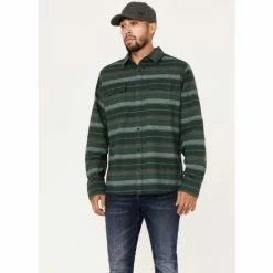 Flash Sale ✔️ Brothers & Sons Men's Novelty Stripe Long Sleeve Button-Down Western Flannel 👕 Shirt Forest Green ⭐